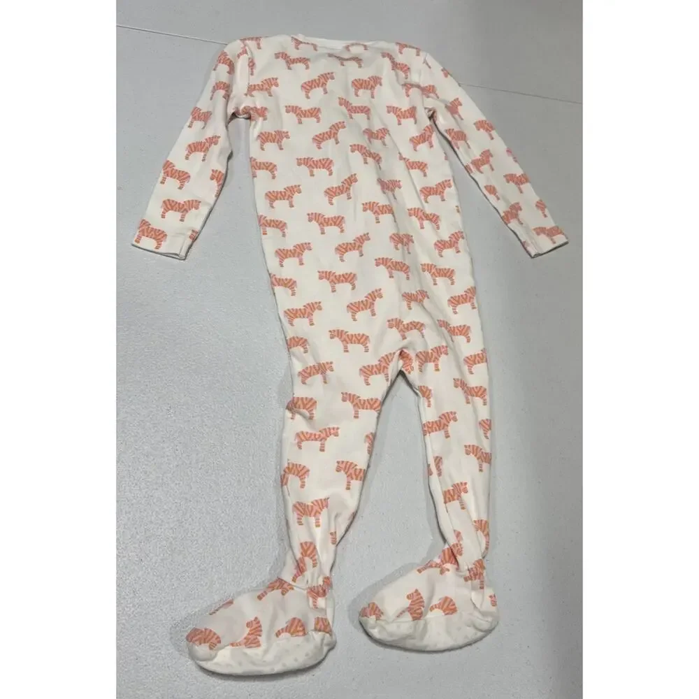 Primary Zebra Print Footie Full Zip Snug Fit 9-12 M Organic Cotton White Orange